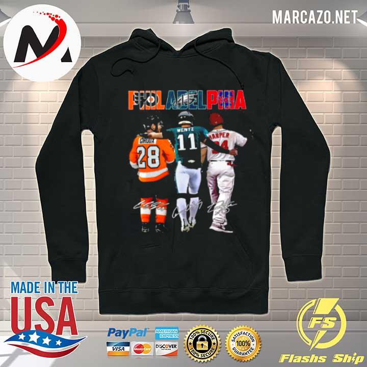 Philadelphia Sport Teams 28 Giroux 11 Wentz And 34 Harper Signatures s Hoodie