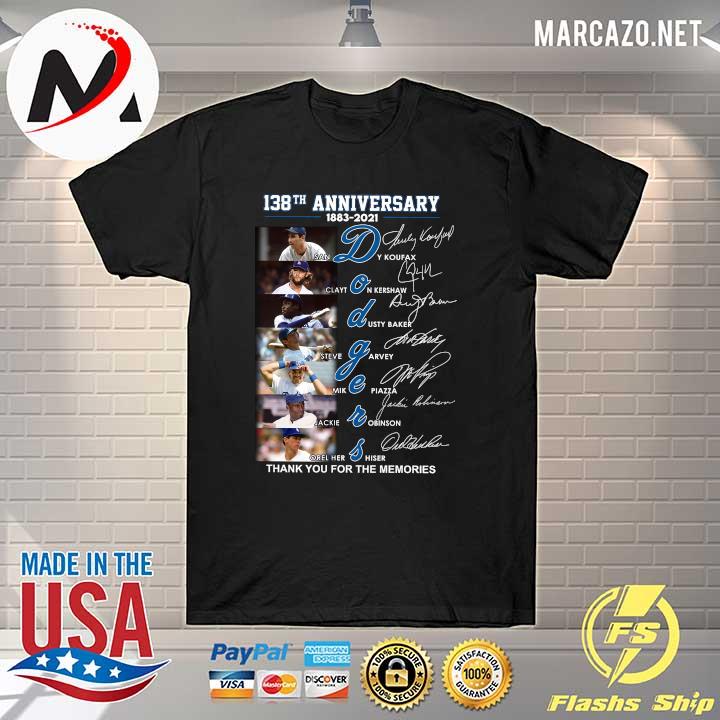 138th Anniversary 1883 - 2021 Dodgers Signatures Thank You For The Memories Shirt