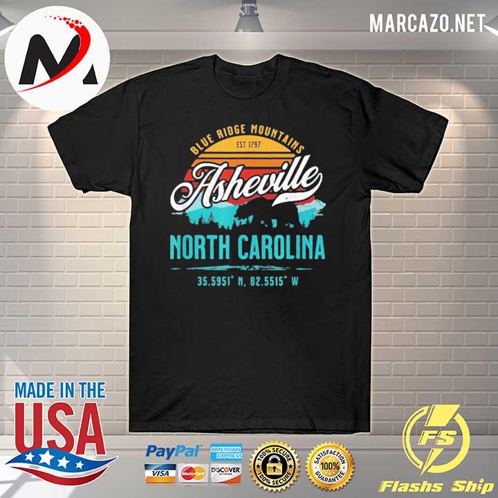 Asheville North Carolina Retro Blue Ridge Mountains Sun Bear Shirt