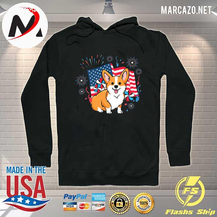 CorgI 4th of july American flag fireworks Hoodie