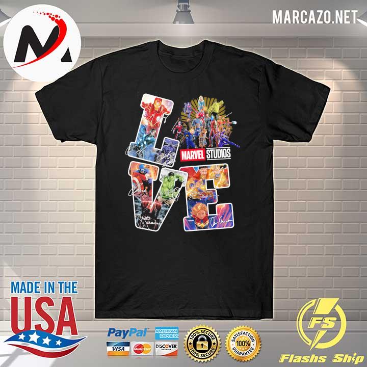Love Heroes Art Marvel Studios Iron Man Captain America Thor Black Panther Signatures Shirt