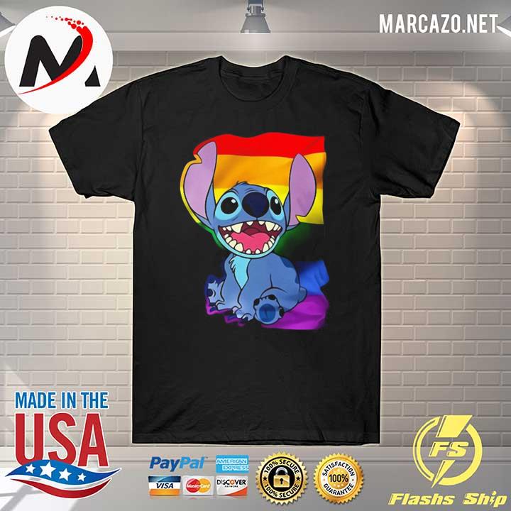 Stitch look up behind rainbow flag LGBT lilo and stitch shirt