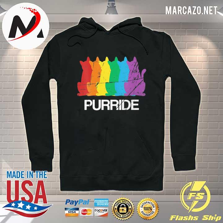 Womens gay pride cat purride LGBT awareness rainbow retro style Hoodie