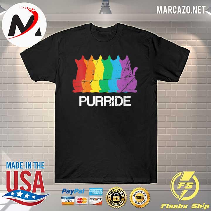 Womens gay pride cat purride LGBT awareness rainbow retro style shirt