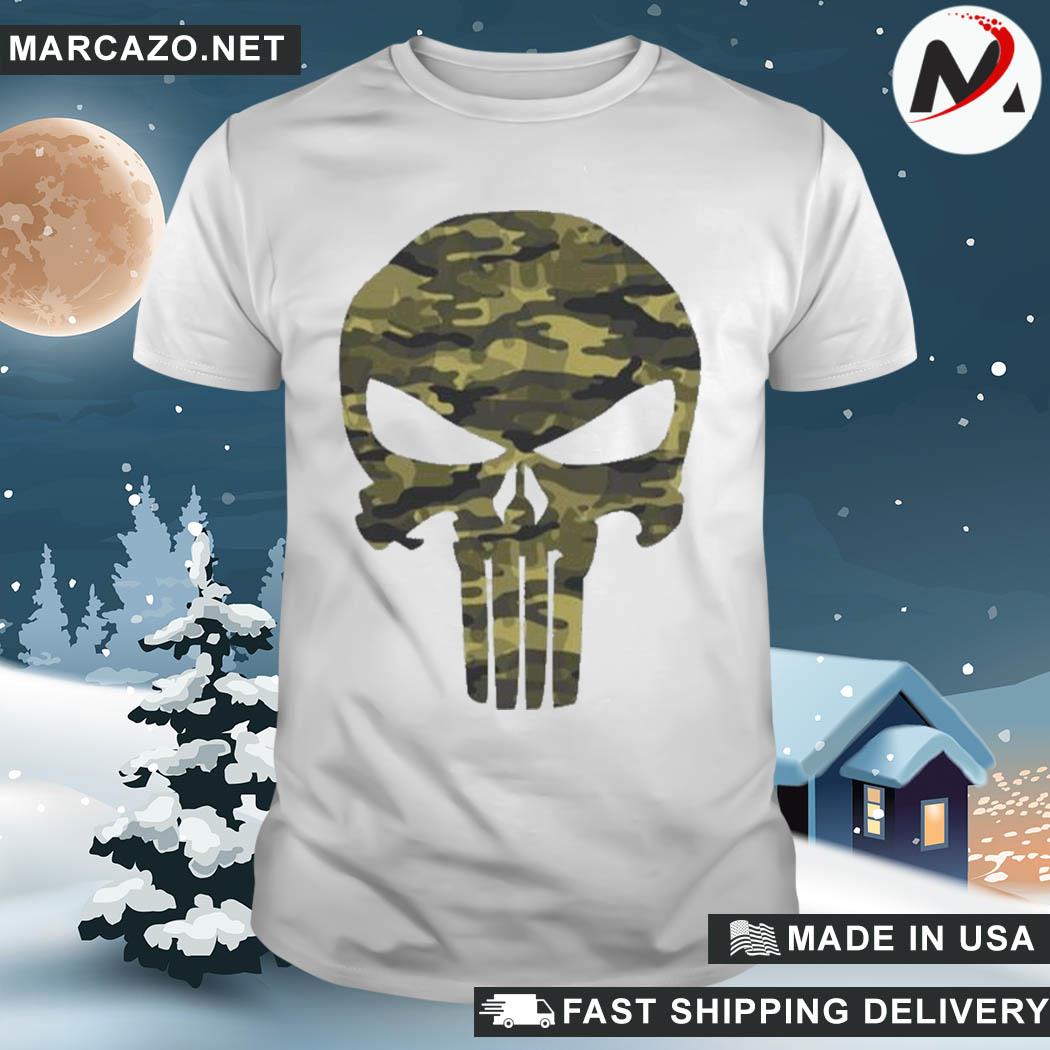 Marvel the punisher camo skull symbol shirt