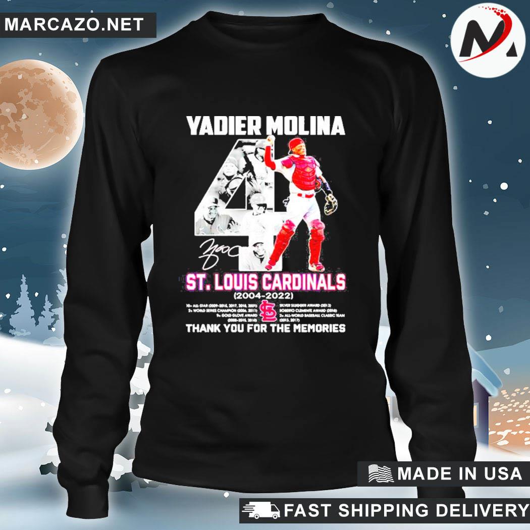 Yadier Molina No 4 St Louis Cardinals thank you for the memories shirt,  hoodie, sweater, long sleeve and tank top