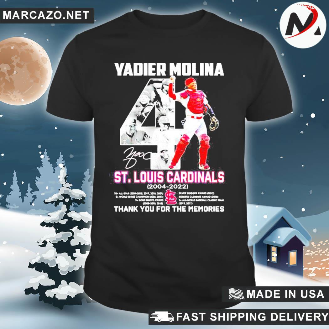 Yadier Molina No 4 St Louis Cardinals thank you for the memories shirt,  hoodie, sweater, long sleeve and tank top