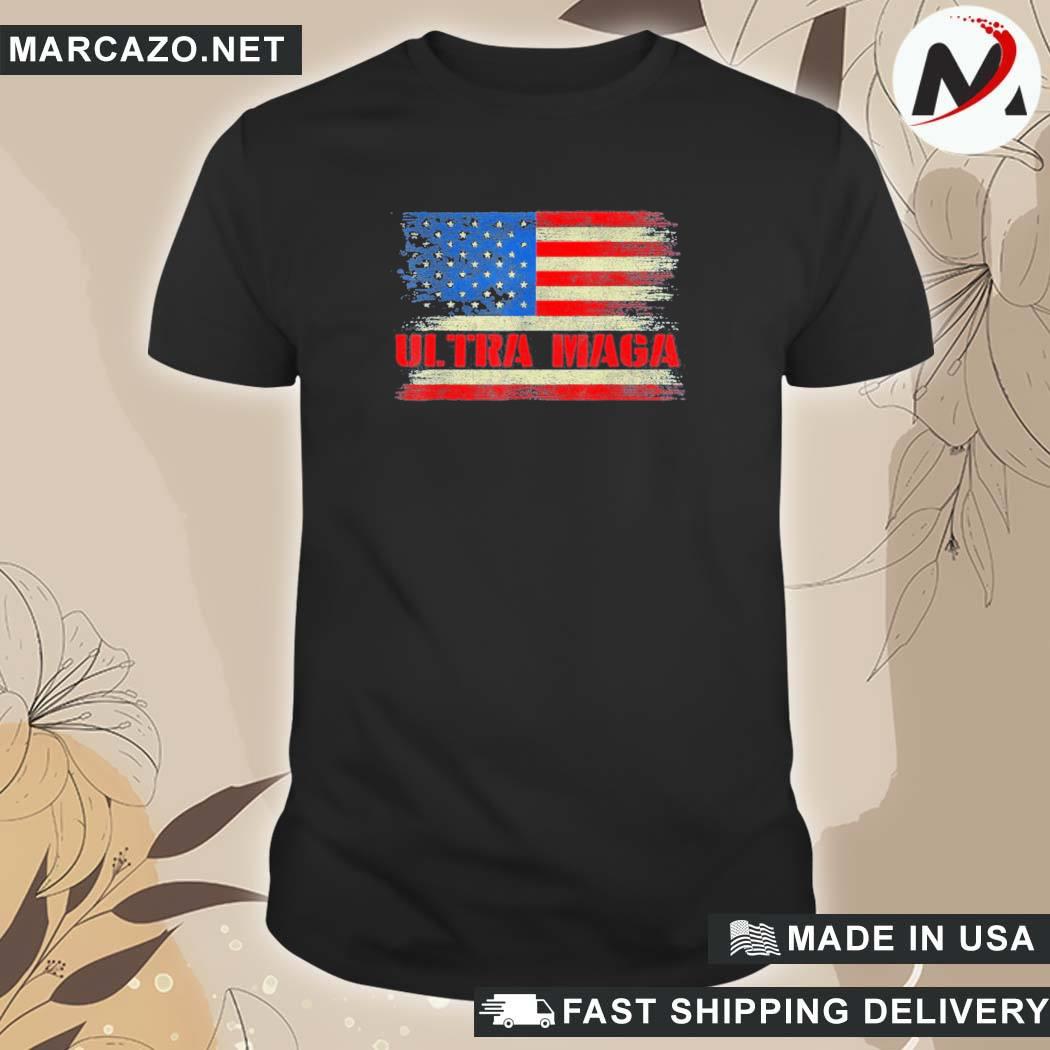 Official Ultra Maga Great Maga King Pro Trump American Flag Vintage T-Shirt