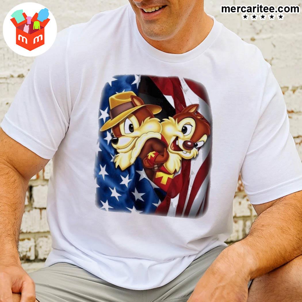 Chip And Dale Flag American 4th Of July Colorful Disney Graphic Cartoon Cotton S Clothing Men Women Kid Shirt