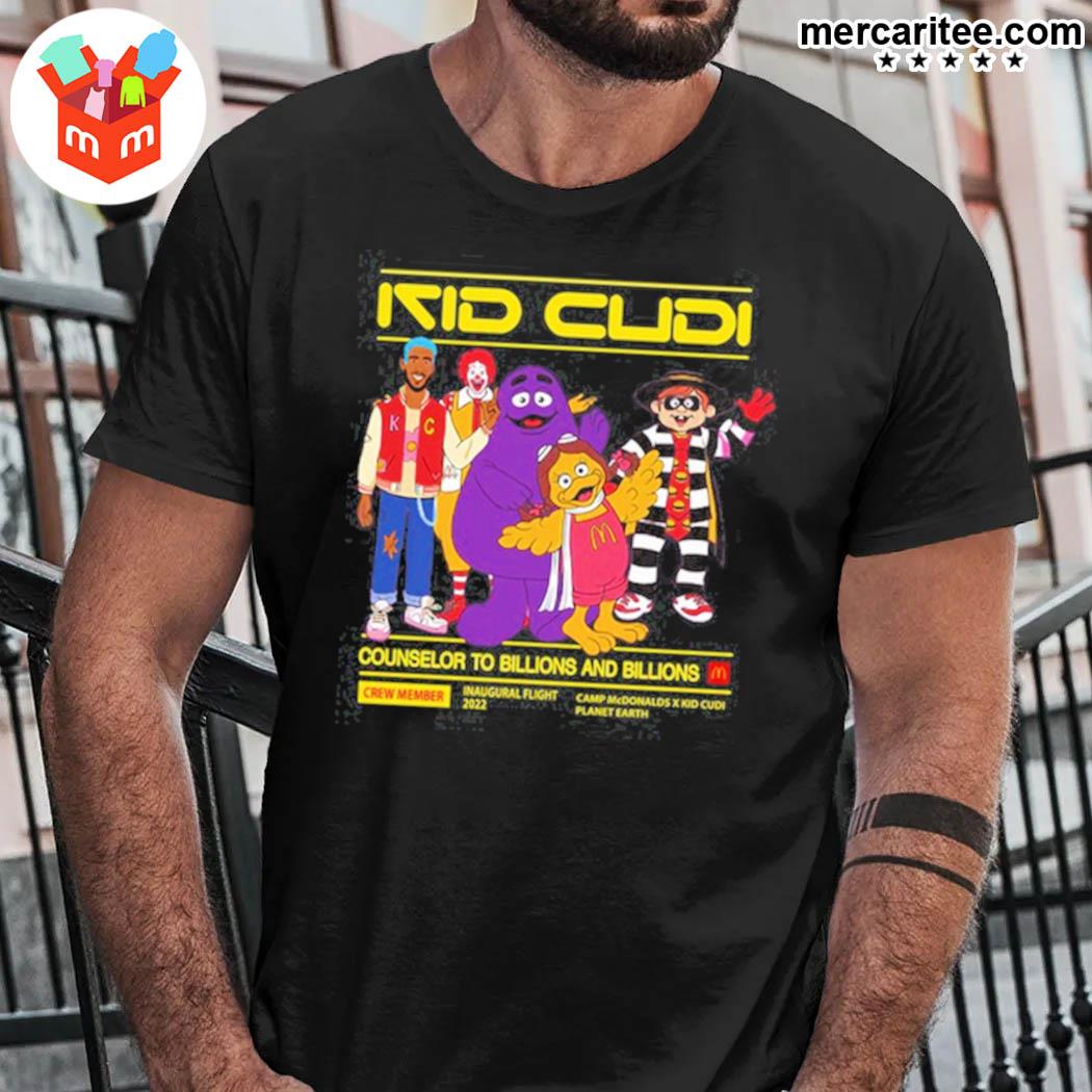 Official Kid Cudi Squad Counselor To Billions And Billions Crew Member Inaugural Flight 2022 Camp Mcdonalds Kid Cudi Planet Earth T-Shirt