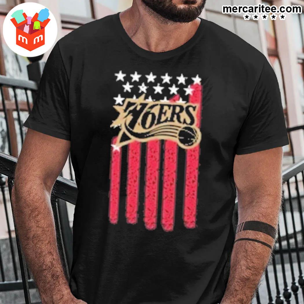 Official Philadelphia 76ers Mitchell Ness Hardwood Classics Americana Stars And Stripes T-Shirt