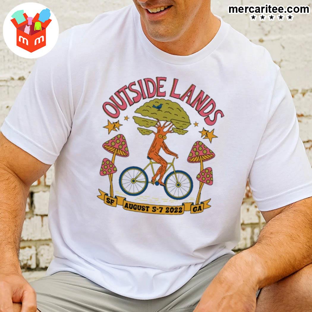 Original outsidelands merch tree cycle event sf august 5-7-2022 ga mushroom star t-shirt