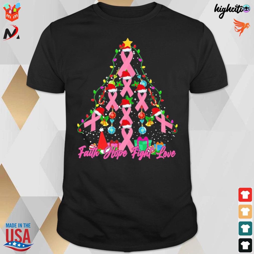Breast cancer faith hope fight love tree christmas t-shirt