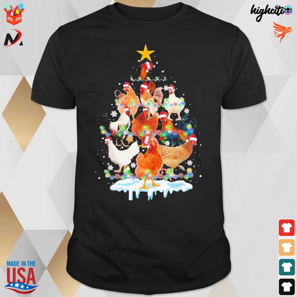 Chicken Christmas tree lights t-shirt