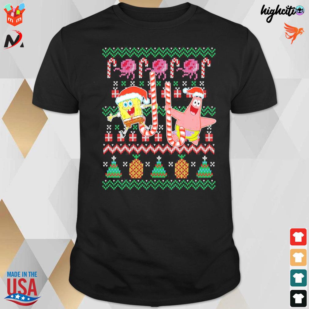 Christmas pattern Spongebob and Patrick star ugly sweater t-shirt