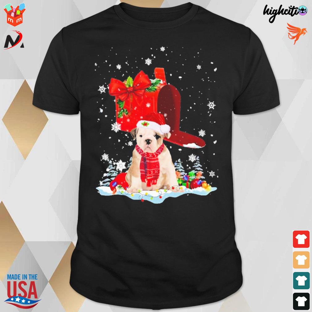 English Bulldog and mailbox christmas t-shirt