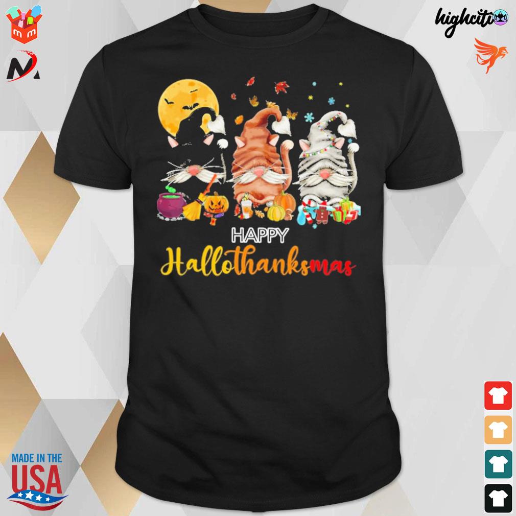 Happy hallothanksmas Gnome cats t-shirt