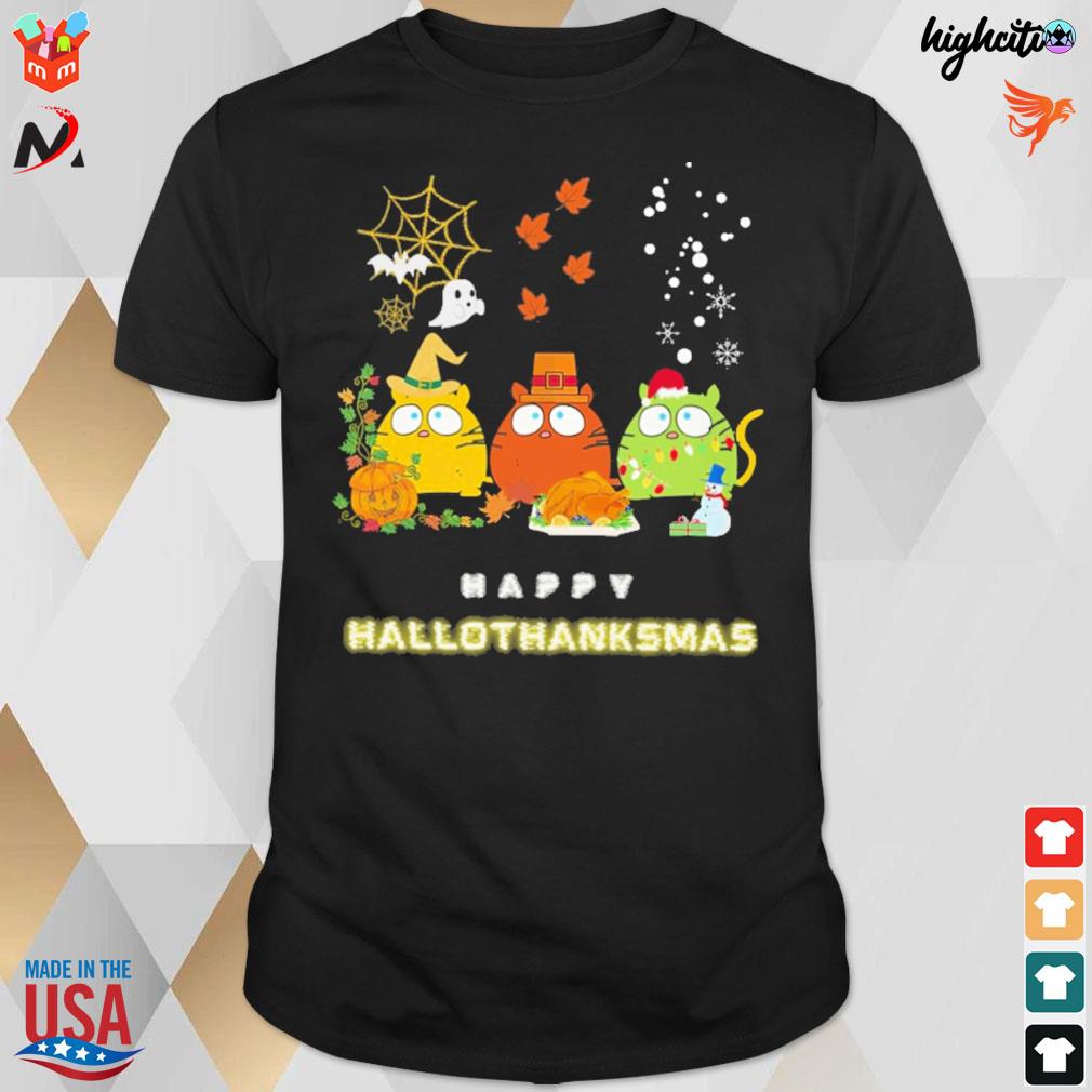 Happy hallowthanksmas three cats t-shirt