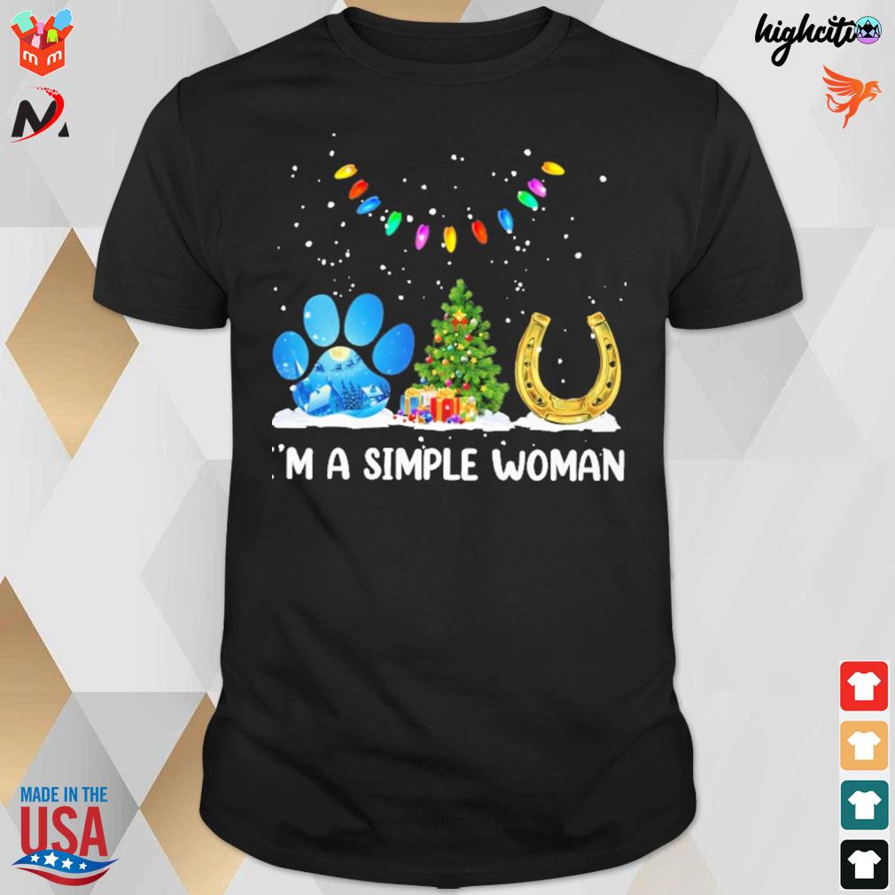 I'm a simple woman snow dog horse tree christmas t-shirt