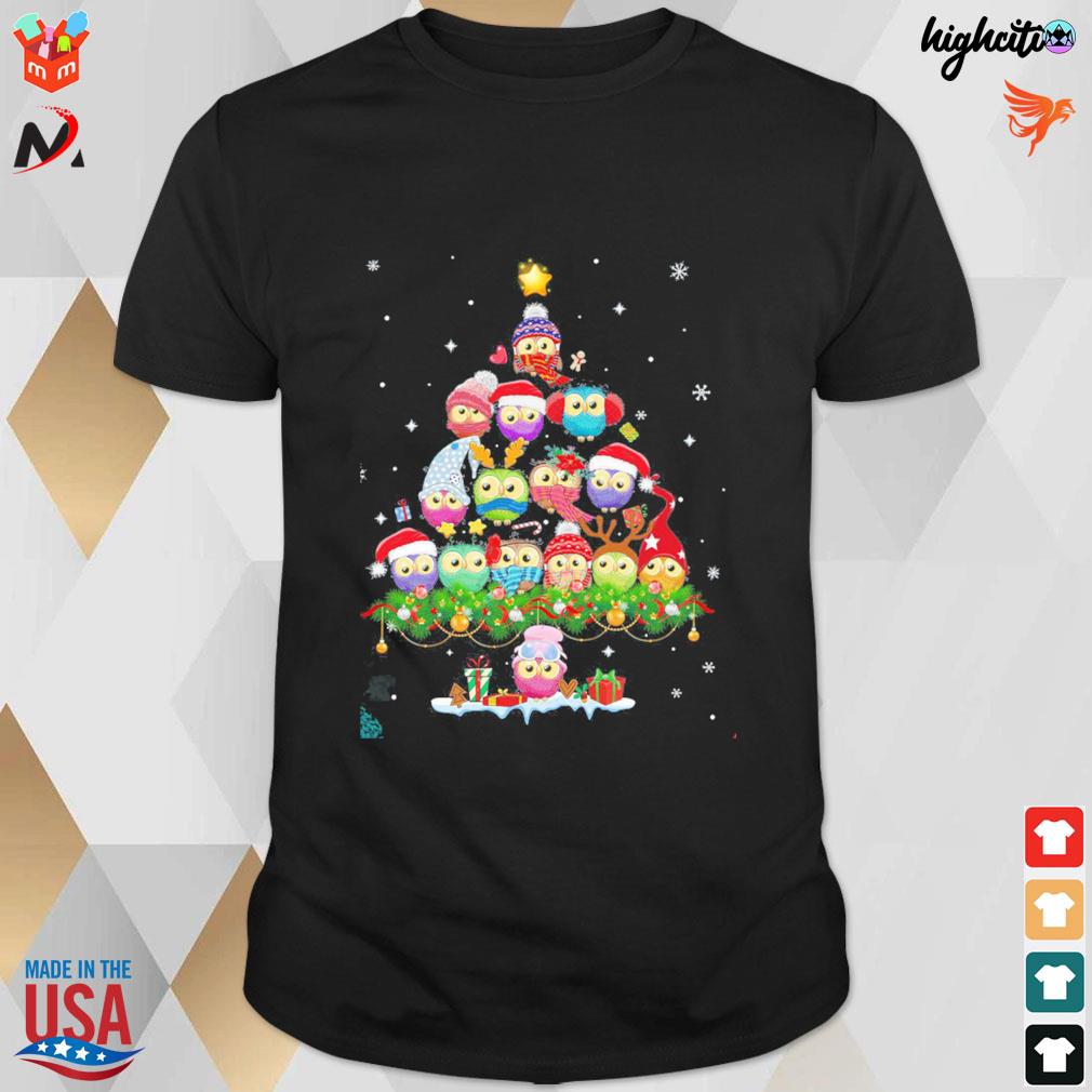 Owl Christmas tree santa claus owl t-shirt