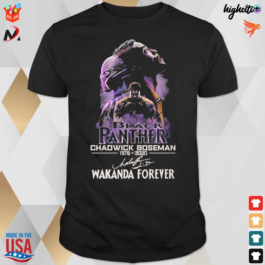 Black panther Chadwick Boseman 1976 2020 wakanda forever signature t-shirt