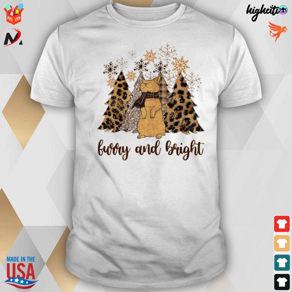 Burry and bright tree and cat christmas t-shirt