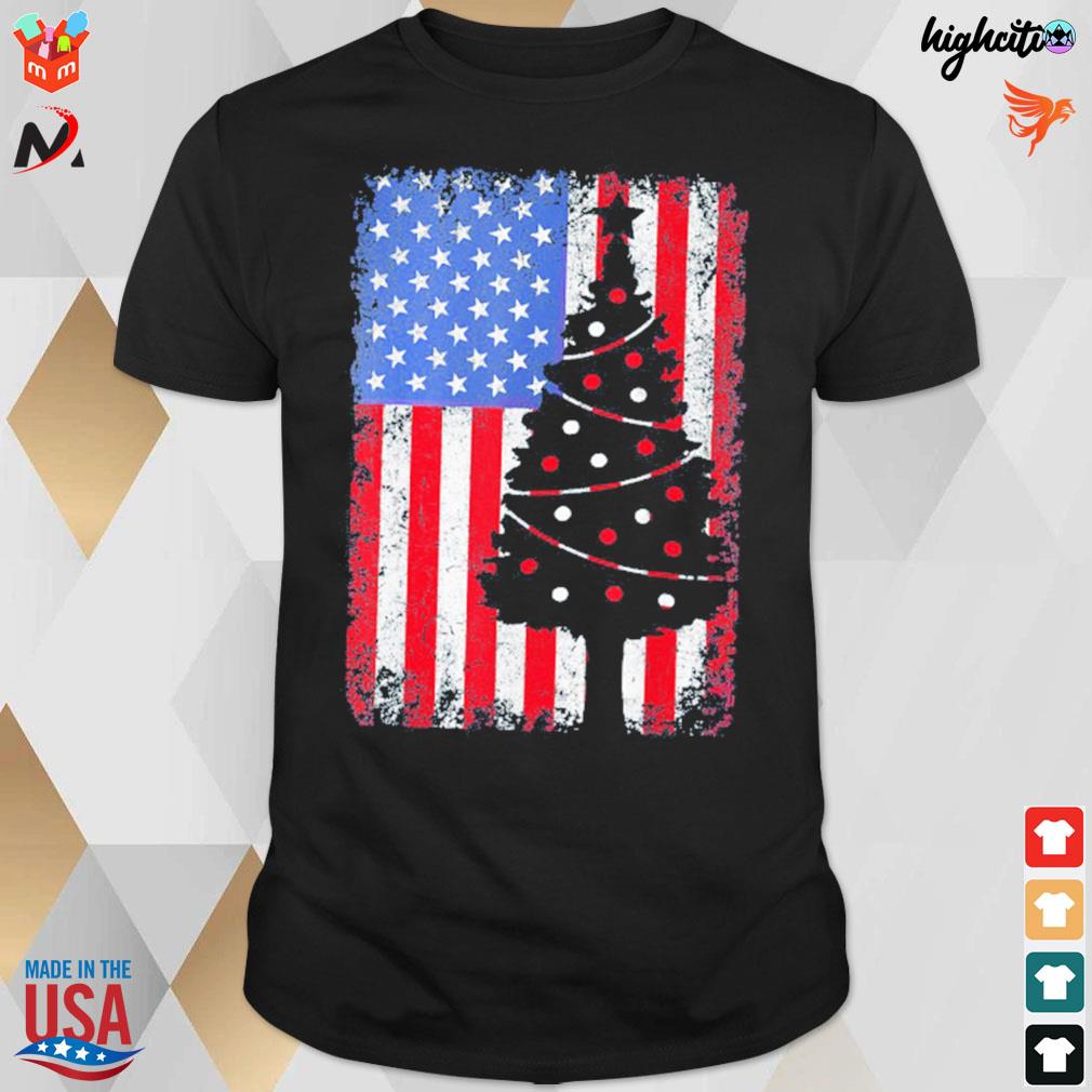 Christmas tree American flag t-shirt