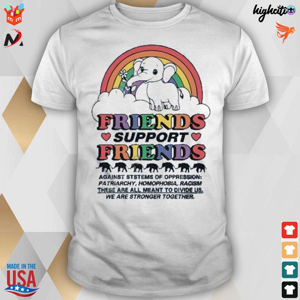 Friends support friends against ststems of oppression patriarchy homophobia racism these are all meant to divide us t-shirt
