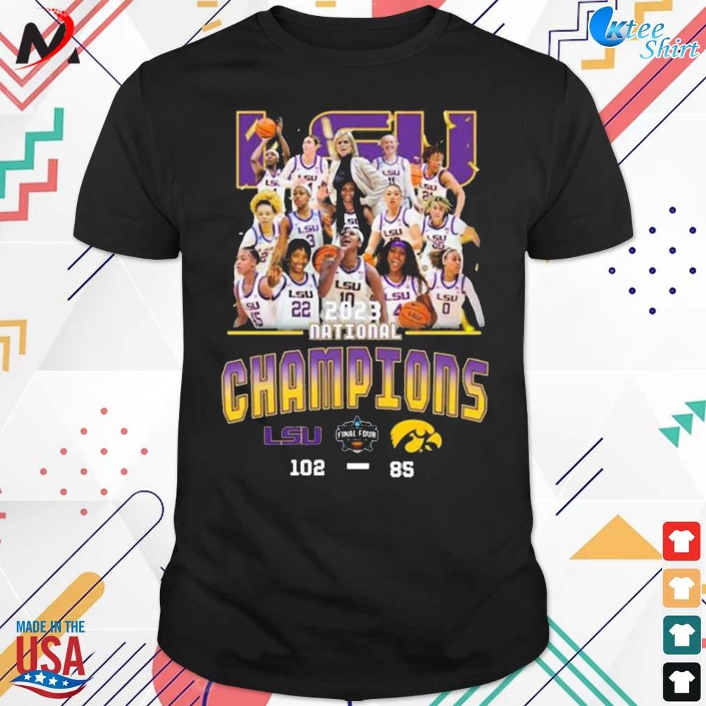 Lsu wins Iowa 102 85 2023 ncaa Division I womens basketball national championship final score t-shirt