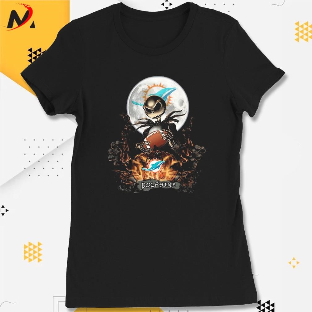 Miami Dolphins Jack Skellington Halloween Art Design Shirt