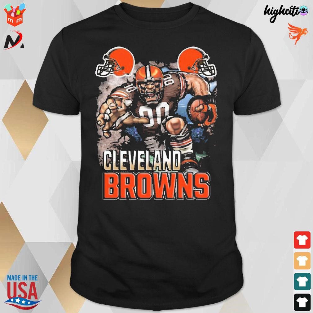 Official Cleveland Browns Mascot Rugby Ball And Helmets T-shirt