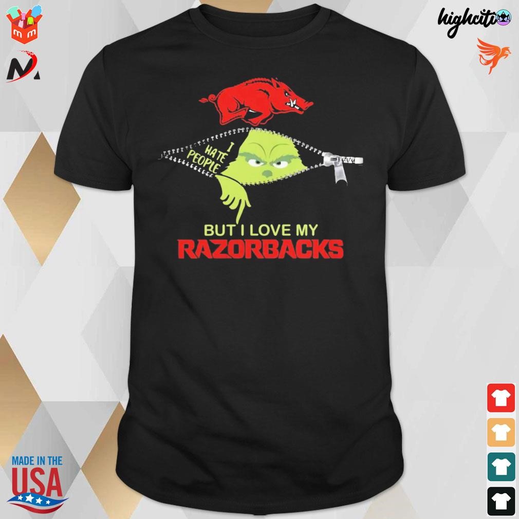 Official Grinch Zipper I Hate People But I Love My Arkansas Razorbacks Christmas 2023 T-shirt