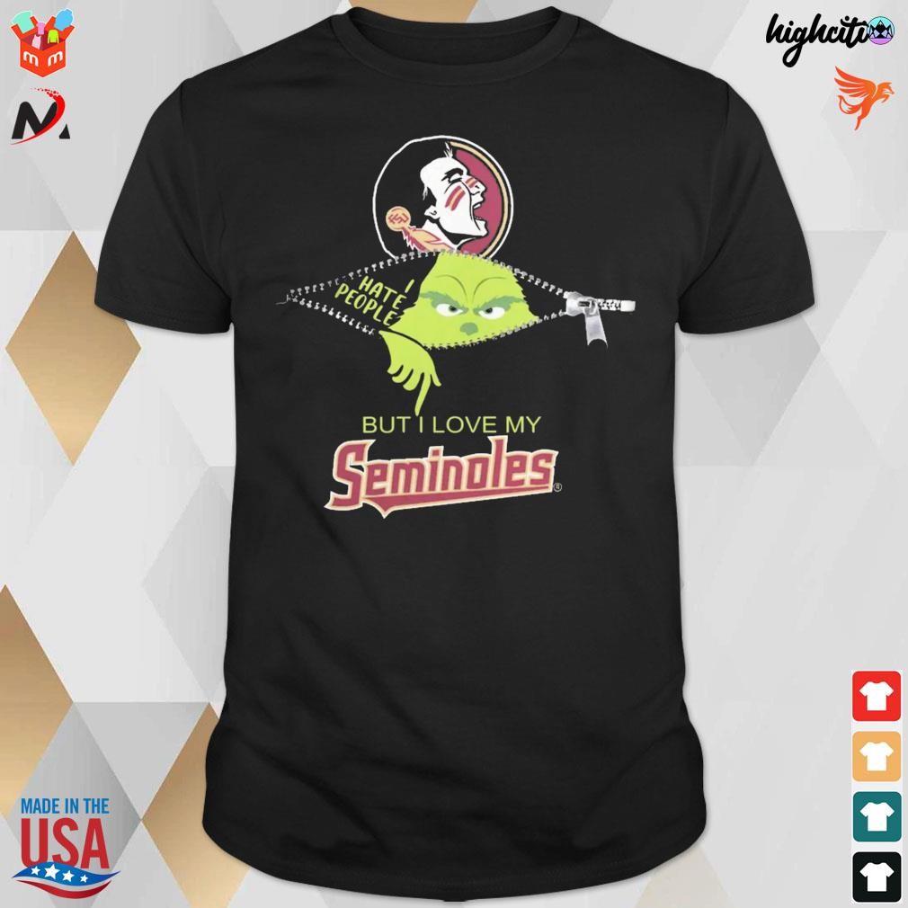 Official Grinch Zipper I Hate People But I Love My Florida State Seminoles Christmas 2023 T-shirt