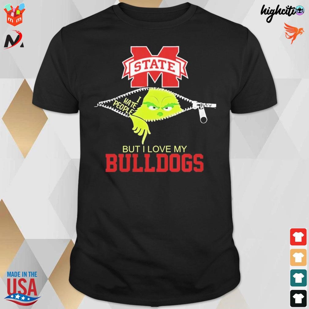 Official Grinch Zipper I Hate People But I Love My Mississippi State Bulldogs Christmas 2023 T-shirt