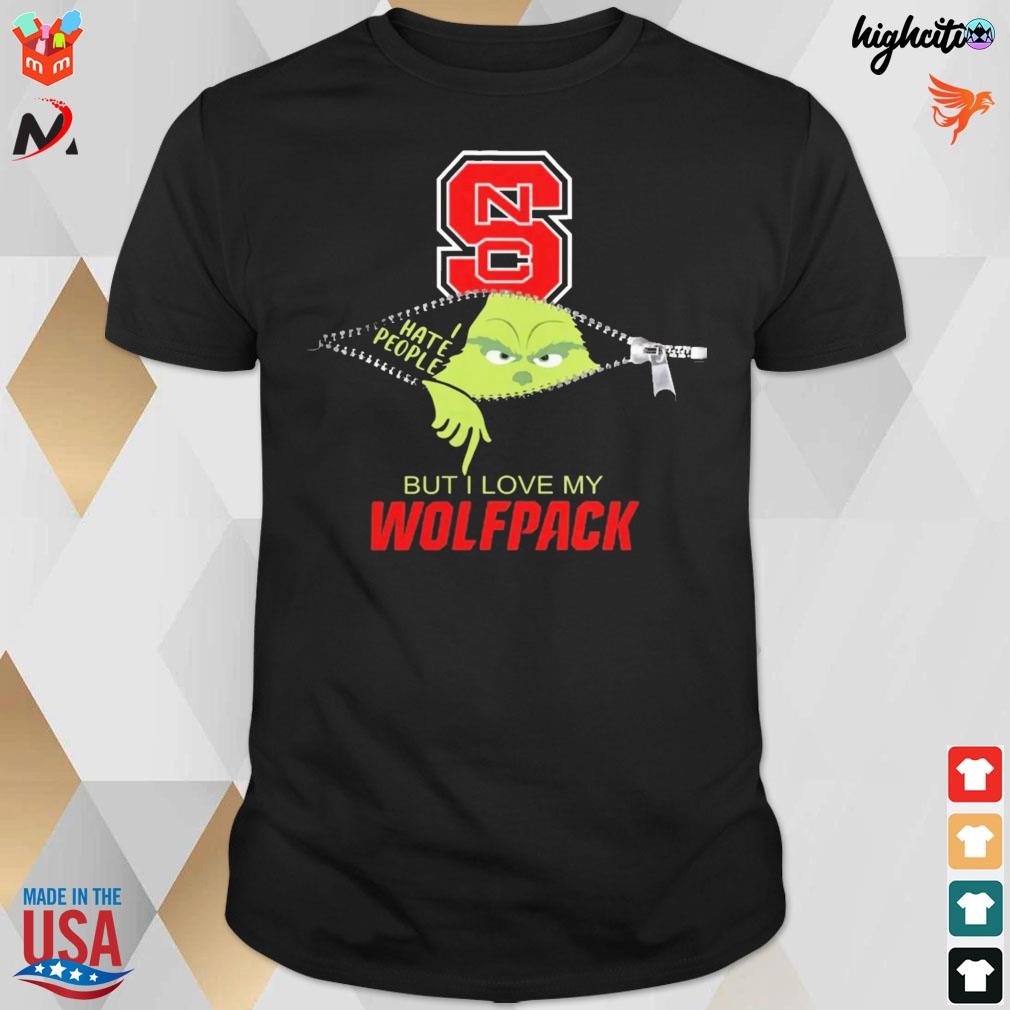 Official Grinch Zipper I Hate People But I Love My Nc State Wolfpack Christmas 2023 T-shirt