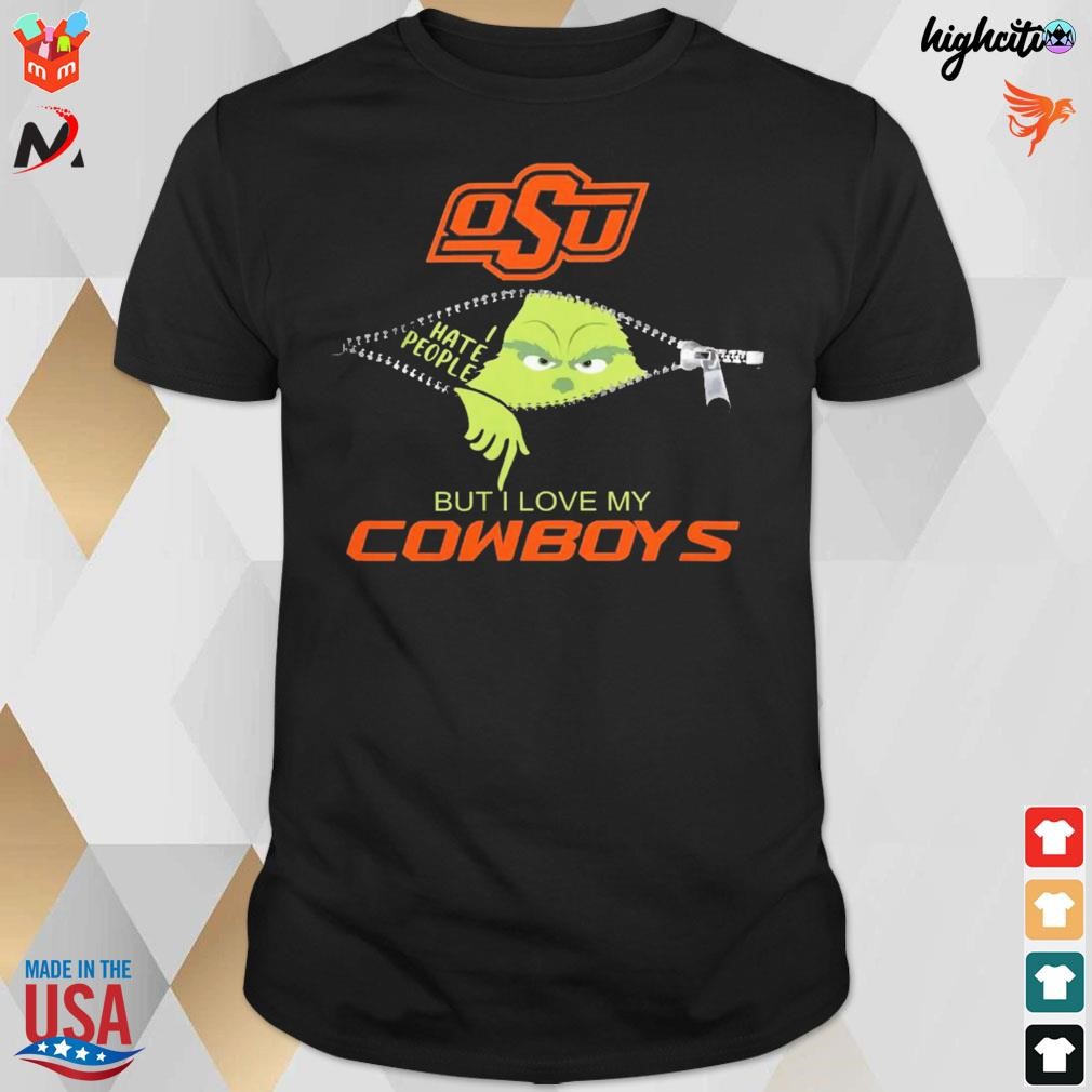 Official Grinch Zipper I Hate People But I Love My Oklahoma State Cowboys Christmas 2023 T-shirt