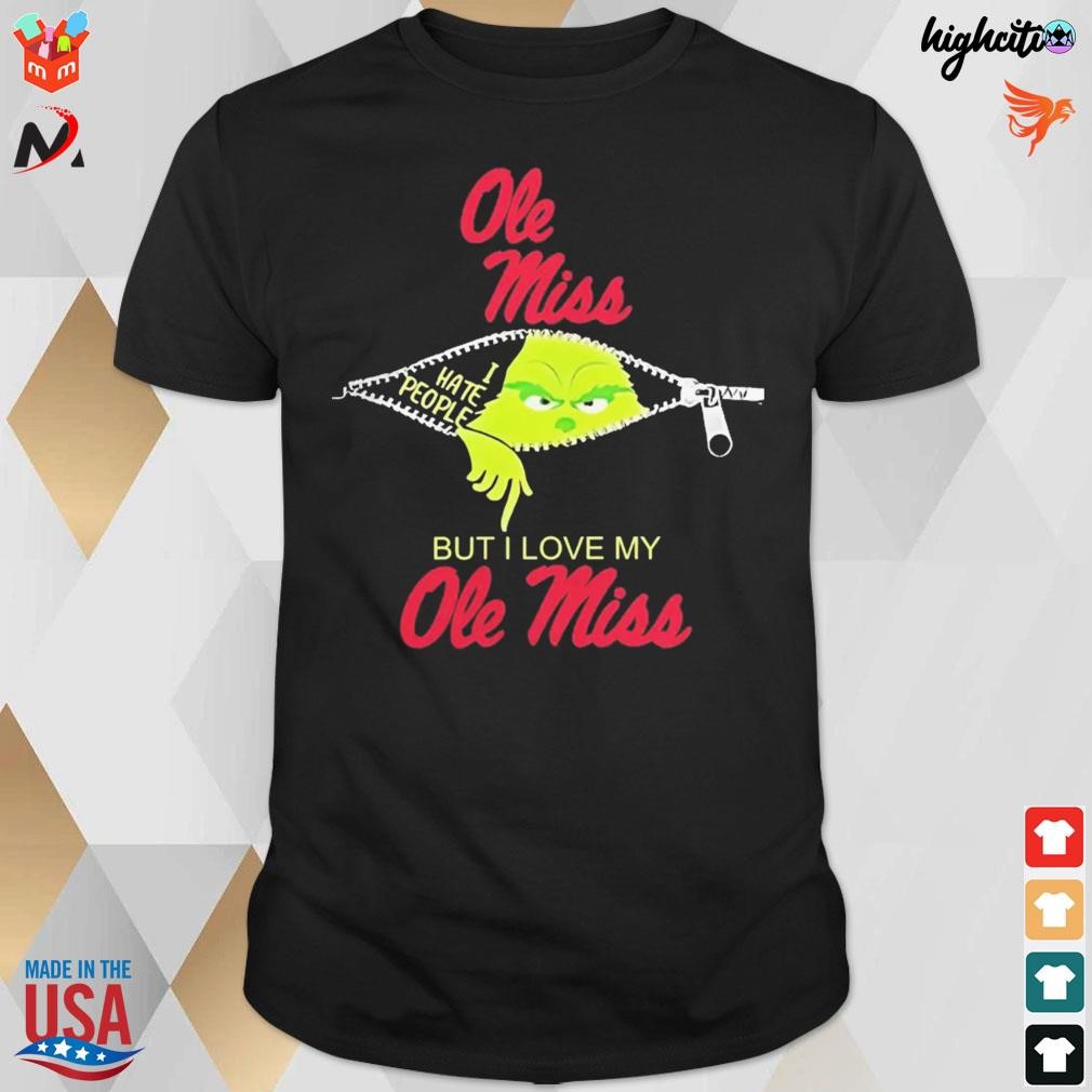 Official Grinch Zipper I Hate People But I Love My Ole Miss Rebels Christmas 2023 T-shirt