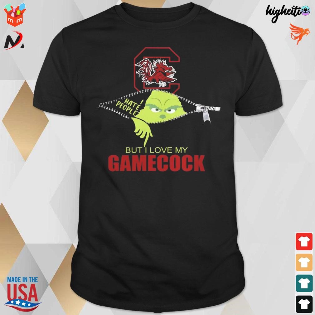 Official Grinch Zipper I Hate People But I Love My South Carolina Gamecocks Christmas 2023 T-shirt