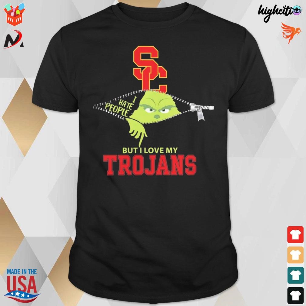 Official Grinch Zipper I Hate People But I Love My Usc Trojans Christmas 2023 T-shirt