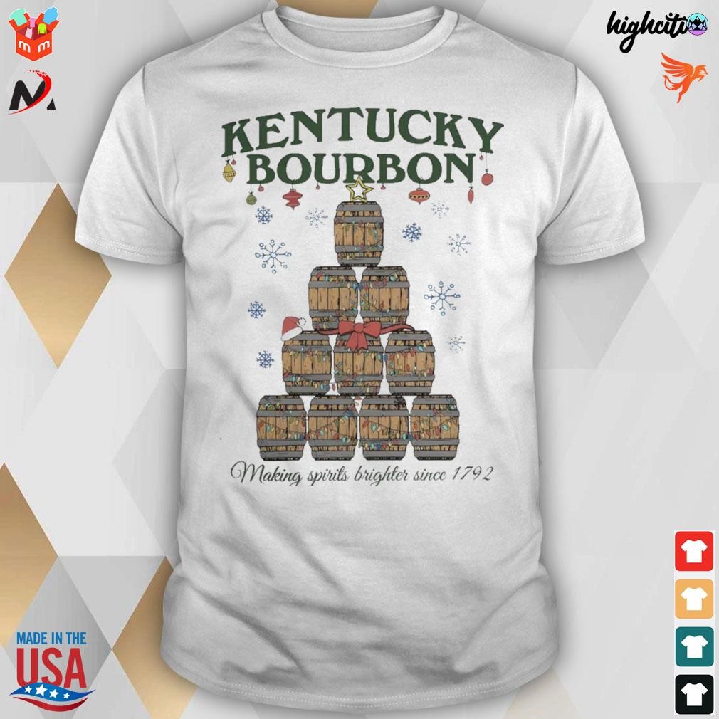 Official Kentucky Bourbon The Making Spirits Brighter Christmas Since 1792 t-shirt