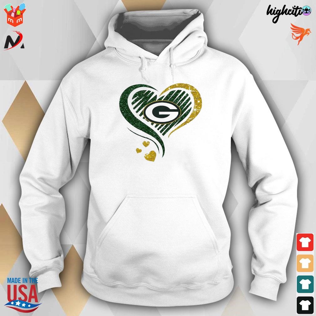 Green Bay Packers Rhinestone Heart t shirt hoodie sweater long sleeve and tank top